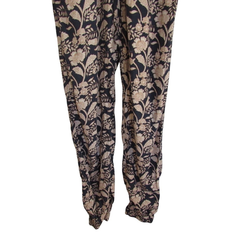 Faherty Savoie Floral Jumpsuit Linen Blend Navy Long Sleeve XS Drawcord Comfort - Picture 6 of 12